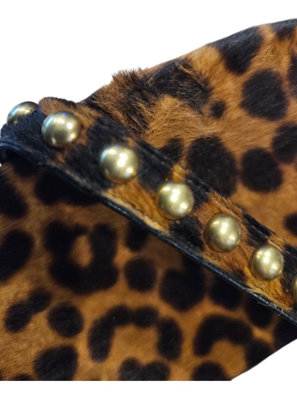 Saint Laurent SZ 8.5 Brown Calf Hair Studded 2.5" Kitten Heel Ankle Strap Sandal - Picture 11 of 11